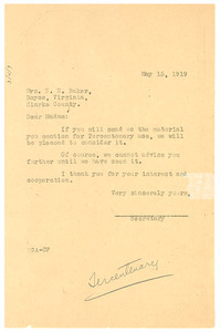 Letter from M. G. Allison to N. N. Baker