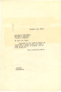 Letter from W. E. B. Du Bois to John Hope