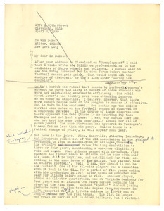 Letter from George W. Streator to W. E. B. Du Bois