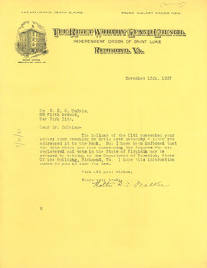 Letter from Hattie N. F. Walker to W. E. B. Du Bois