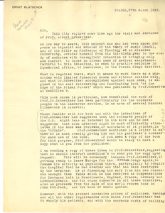 Letter from Ernst Klatscher to W. E. B. Du Bois