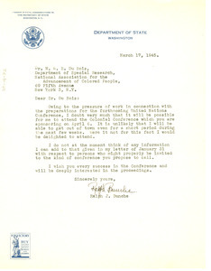 Letter from Ralph J. Bunche to W. E. B. Du Bois