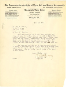 Letter from Carter G. Woodson to W. E. B. Du Bois