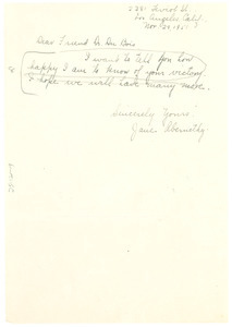 Letter from Jane Abernethy to W. E. B. Du Bois