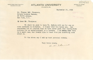 Letter from Atlanta University to Pierce Thompson