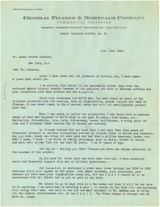 Letter from General Finance & Mortgage Company to James Weldon Johnson
