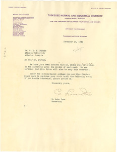 Letter from Tuskegee Normal and Industrial Institute Library to W. E. B. Du Bois