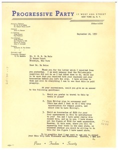 Letter from Progressive Party to W. E. B. Du Bois