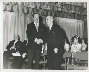 Bob Hope shaking hands with Jeremiah Milbank, Sr. at Institute Day