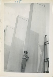 Bernice Kahn posing against a column