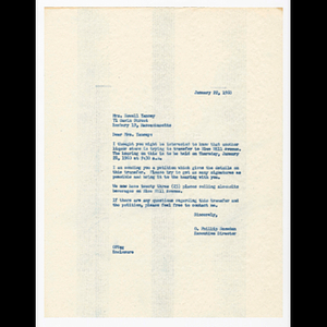 Letter from Otto Snowden to Mrs. Howell Yancey concerning liquor store on Blue Hill Avenue