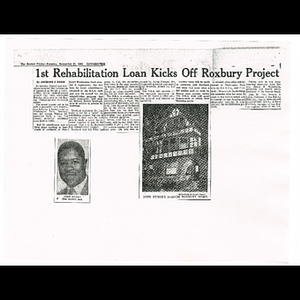 Photocopy of Boston Globe article, 1st rehabilitation loan kicks off Roxbury project