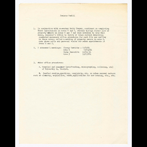 Summary of work completed by Frances McGill in December 1964