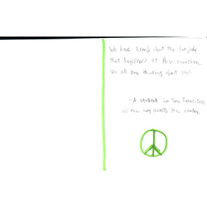 Condolence card from a student at A.P. Giannini Middle School