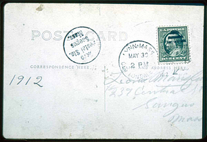 1912 Postcard, AERO Postcard, was flown in the first mail by air, Back of card