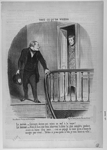 Le malade. - Comment, docteur, pas même un oeuf à la coque! Le docteur. - Non, il faut que vous observiez la diète la plus complète pendant encore au moins cinq jours... c'est un préjugé de croire qu'on a besoin de manger pour vivre!.. Pardon si je vous quitte si vite, je vais diner en ville!..