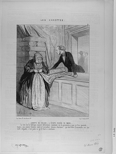 CAROTTE DU CALICOT. - L'ÉTOFFE PASSÉE DE MODE. Ça sort de la fabrique, nuance délicieuse; madame est la première à qui je l'ai montrée, toutes nos jeunes femmes vont se l'arracher, dessin charmant! qui doit faire à merveille sur une taille élégante; c'est juste ce qu'il faut à madame.