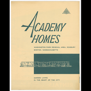 Brochure for Academy Homes, Washington Park renewal area, Roxbury