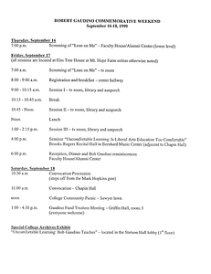 Gaudino Commemorative Weekend Agenda and Speaker's Notes