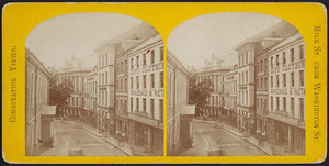 Stereo view of Milk Street before and after the fire, Boston, Mass., Nov. 9 and 10, 1872.