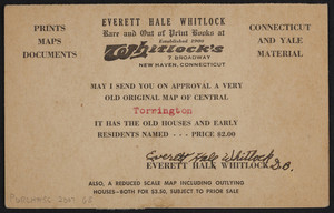 Postcard for Everett Hale Whitlock, rare and out of print books, Whitlock's 7 Broadway, New Haven, Connecticut, undated