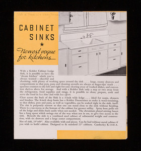 Cabinet sinks, newest vogue for kitchens, Kohler of Kohler, Kohler Co., Kohler, Wisconsin