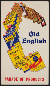 Old English parade of products, cleaning supplies, location unknown, undated