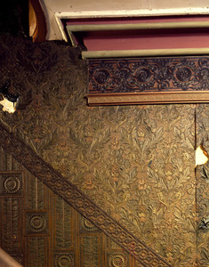 Lincrusta wallpaper on the stairway, Roseland Cottage, Woodstock, Conn.
