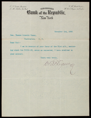 W. B. T. Keyser to Thomas Lincoln Casey, November 1, 1893