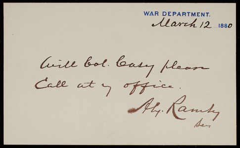 [Alexander] Ramsey to Thomas Lincoln Casey, March 12, 1880