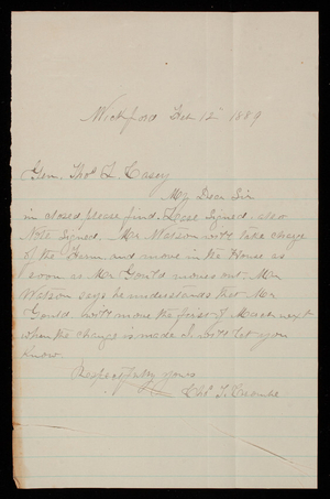 [Charles] Crombe to Thomas Lincoln Casey, February 12, 1889