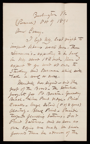 Henry L. Abbot to Thomas Lincoln Casey, October 9, 1890