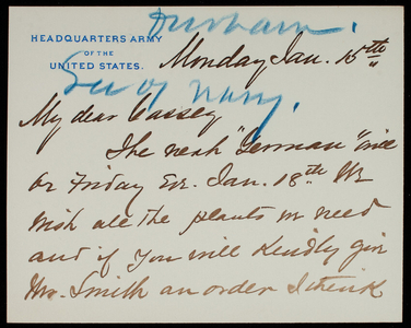 [Joseph C.] Andenried to Thomas Lincoln Casey, January 15, 1878
