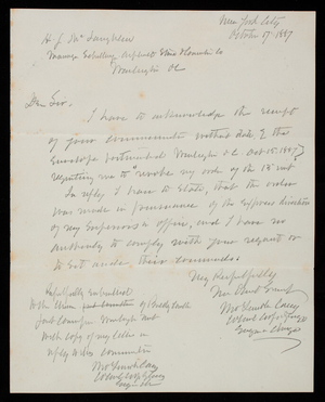 Copy of Letter to Schillinger Co Oct 17, October 17, 1887