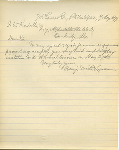 Letter from Benjamin Smith Lyman to J. W. Kendall