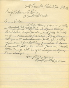 Letter from Benjamin Smith Lyman to Katherine M. Cohen