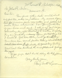 Letter from Benjamin Smith Lyman to Mr. John R. Neison
