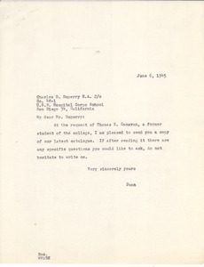 Letter from Massachusetts State College to Charles D. Duperry