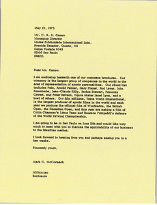 Letter from Mark H. McCormack to C. A. A. Carmo