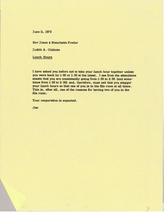 Memorandum from Judy Chilcote to Bev Jones and Blanchetta Fowler