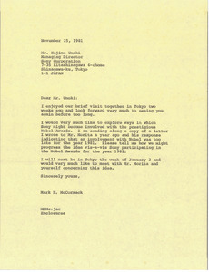 Letter from Mark H. McCormack to Hajime Unoki