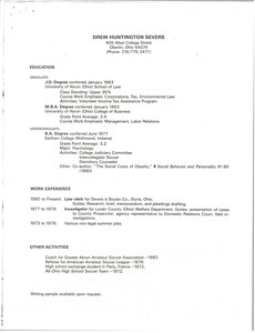 Resume of Drew H. Severs