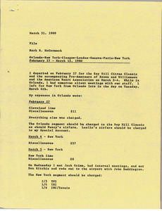 Memorandum from Mark H. McCormack to travel file