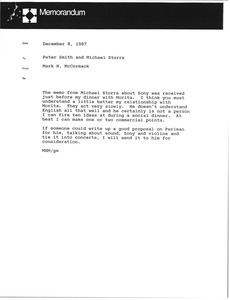 Memorandum from Mark H. McCormack to Peter Smith and Michael Storrs