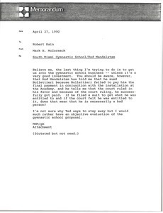 Memorandum from Mark H. McCormack to Robert Kain