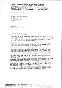 Letter from Mark H. McCormack to Eric de Rothschild