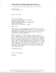 Letter from Mark H. McCormack to Jan Stenerud