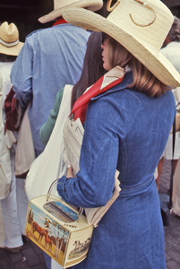 A woman with a custom handbag