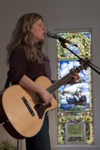 Dar Williams, at sound check at the First Congregational Church in Wellfleet