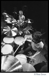 Bill Kreutzman (top) and Mickey Hart, drummers for the Grateful Dead at their kit